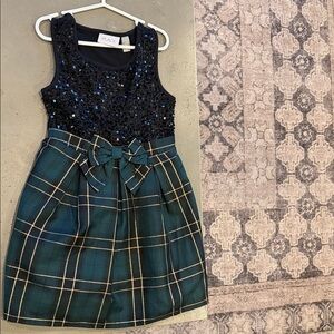 The Children's Place Navy Sequin and Green Plaid Dress